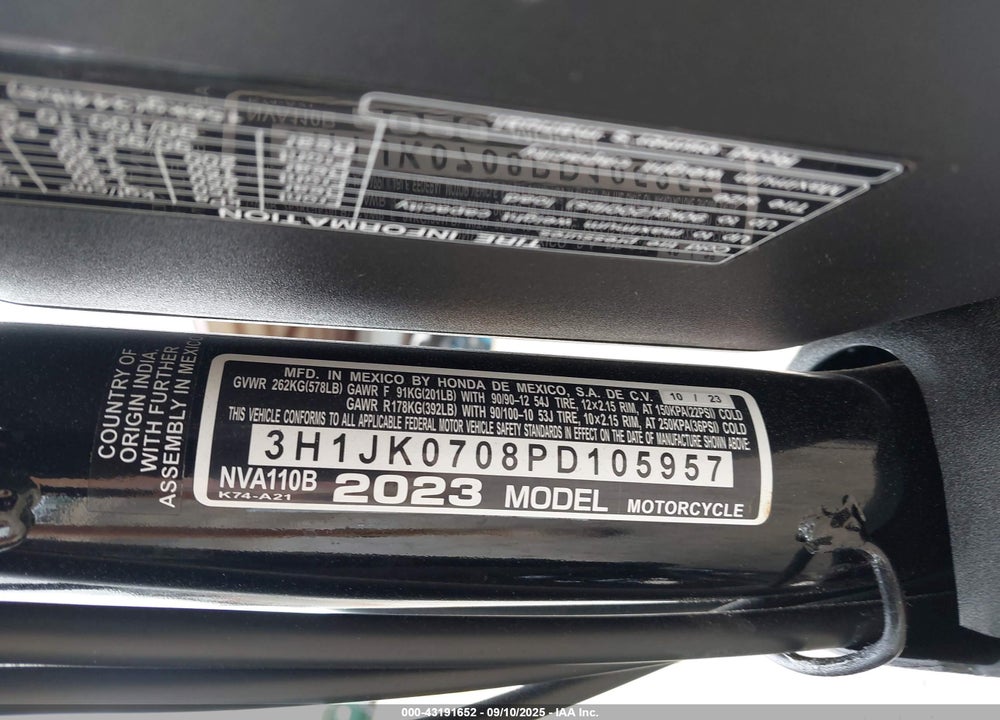2023 HONDA NVA110 B VIN: 3H1JK0708PD105957