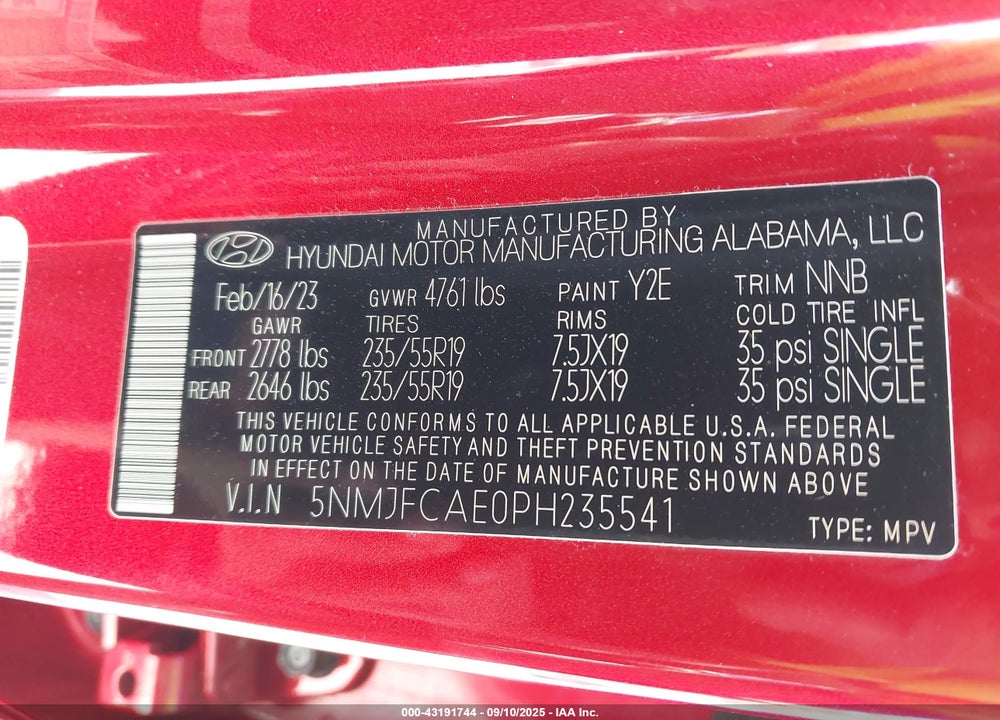 2023 HYUNDAI TUCSON VIN: 5NMJFCAE0PH235541