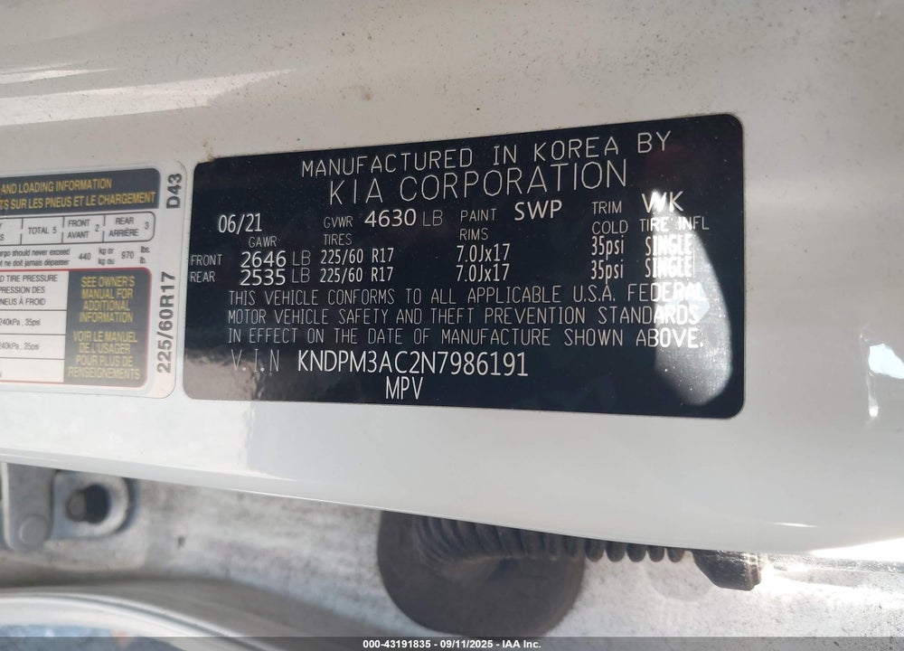 2022 KIA SPORTAGE LX VIN: KNDPM3AC2N7986191