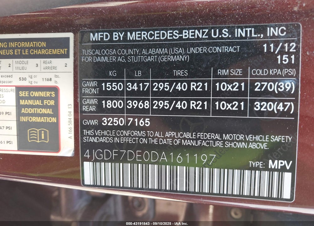 2013 MERCEDES-BENZ GL 550 4MATIC VIN: 4JGDF7DE0DA161197