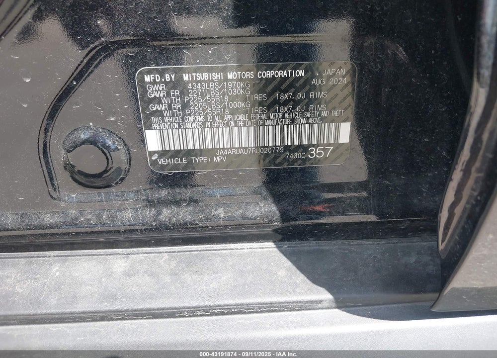 2024 MITSUBISHI OUTLANDER SPORT VIN: JA4ARUAU7RU020779