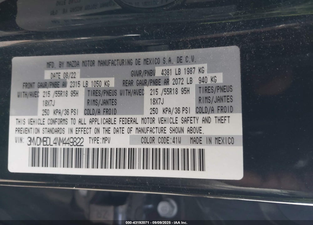 2022 MAZDA CX-30 VIN: 3MVDMBDL4NM449822