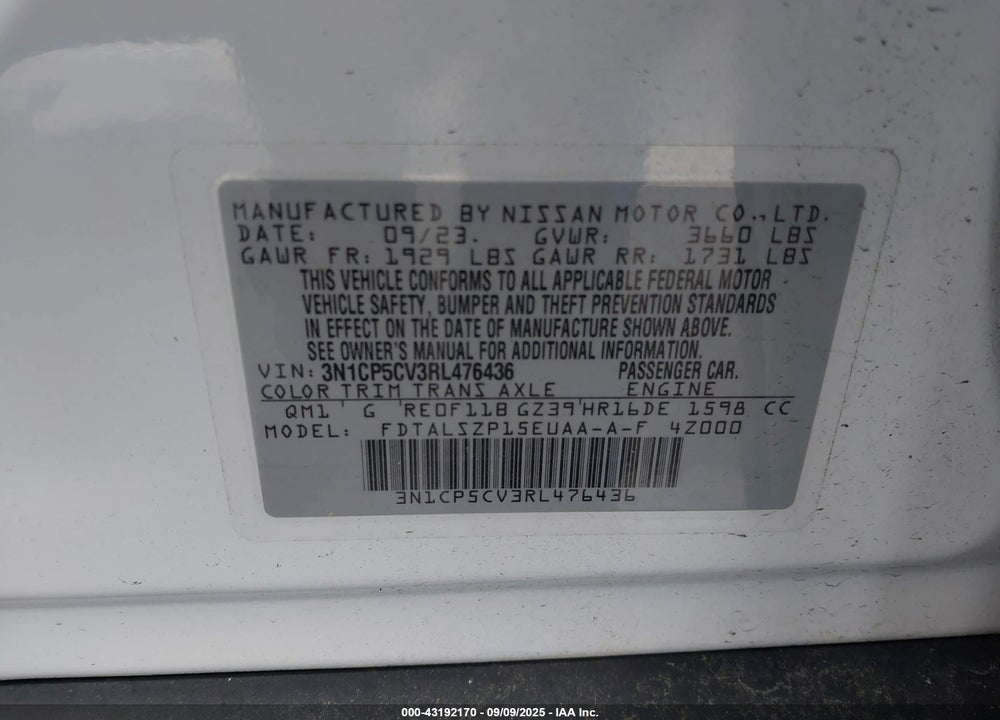 2024 NISSAN KICKS SV XTRONIC CVT VIN: 3N1CP5CV3RL476436
