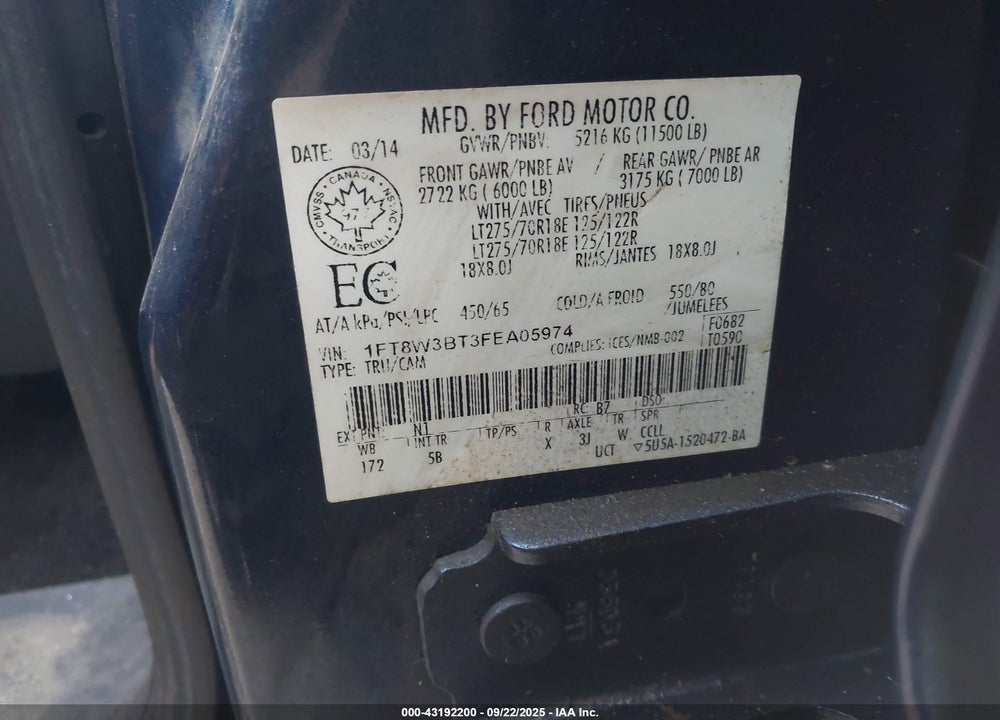2015 FORD F-350 LARIAT VIN: 1FT8W3BT3FEA05974