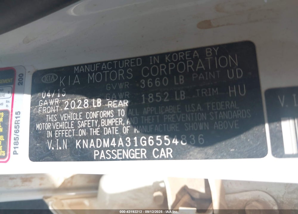 2016 KIA RIO LX VIN: KNADM4A31G6554836
