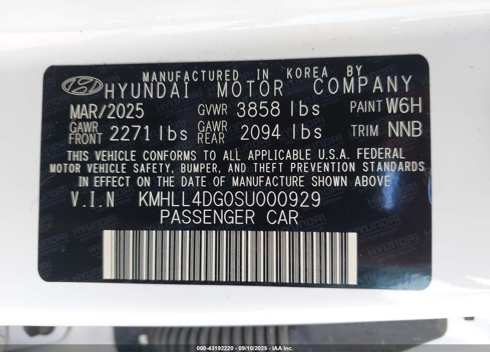 2025 HYUNDAI ELANTRA VIN: KMHLL4DG0SU000929
