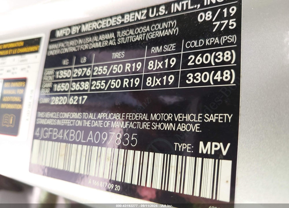 2020 MERCEDES-BENZ GLE CLASS VIN: 4JGFB4KB0LA097835