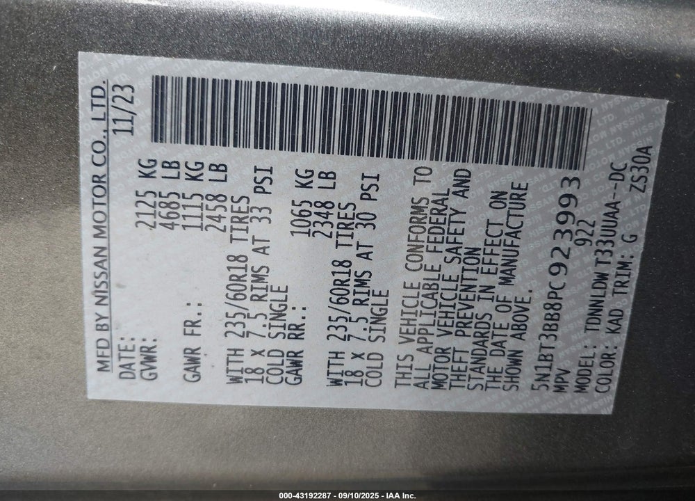 2023 NISSAN ROGUE VIN: 5N1BT3BB8PC923993