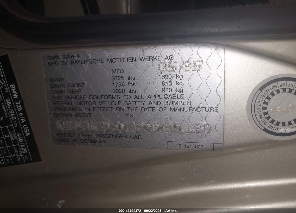 1985 BMW 325 E VIN: WBAAE5402F0699120