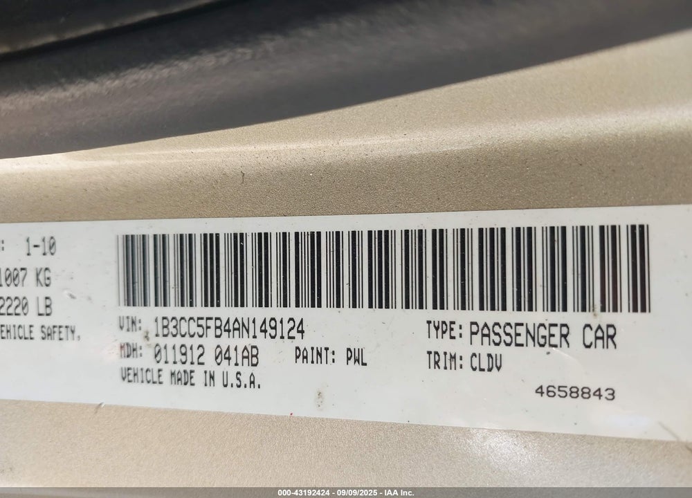 2010 DODGE AVENGER R/T VIN: 1B3CC5FB4AN149124