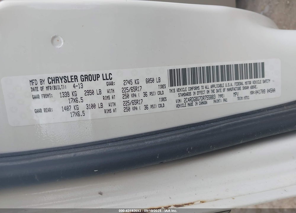 2013 DODGE GRAND CARAVAN SE VIN: 2C4RDGBG7DR755883
