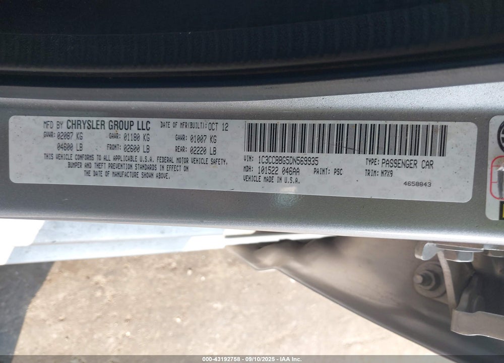 2013 CHRYSLER 200 VIN: 1C3CCBBG5DN569935