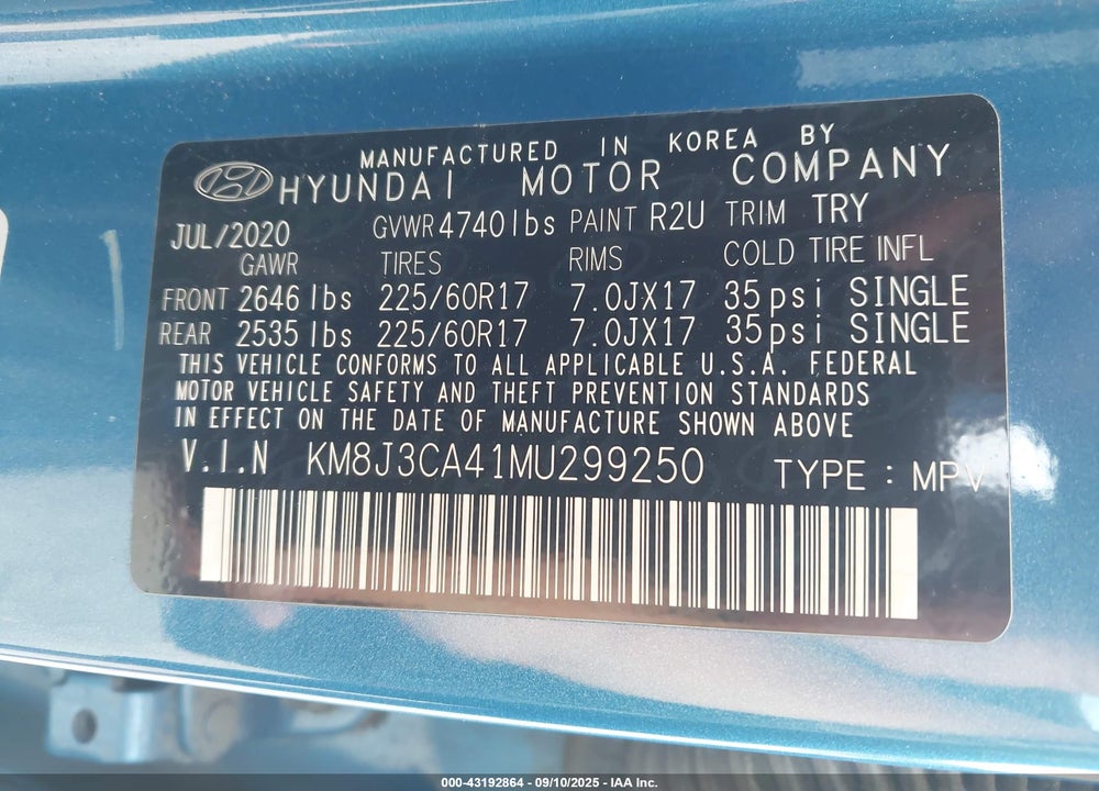 2021 HYUNDAI TUCSON VIN: KM8J3CA41MU299250
