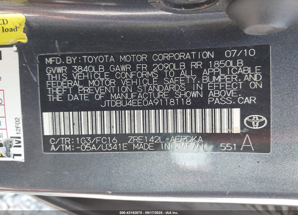 2010 TOYOTA COROLLA LE VIN: JTDBU4EE0A9118118