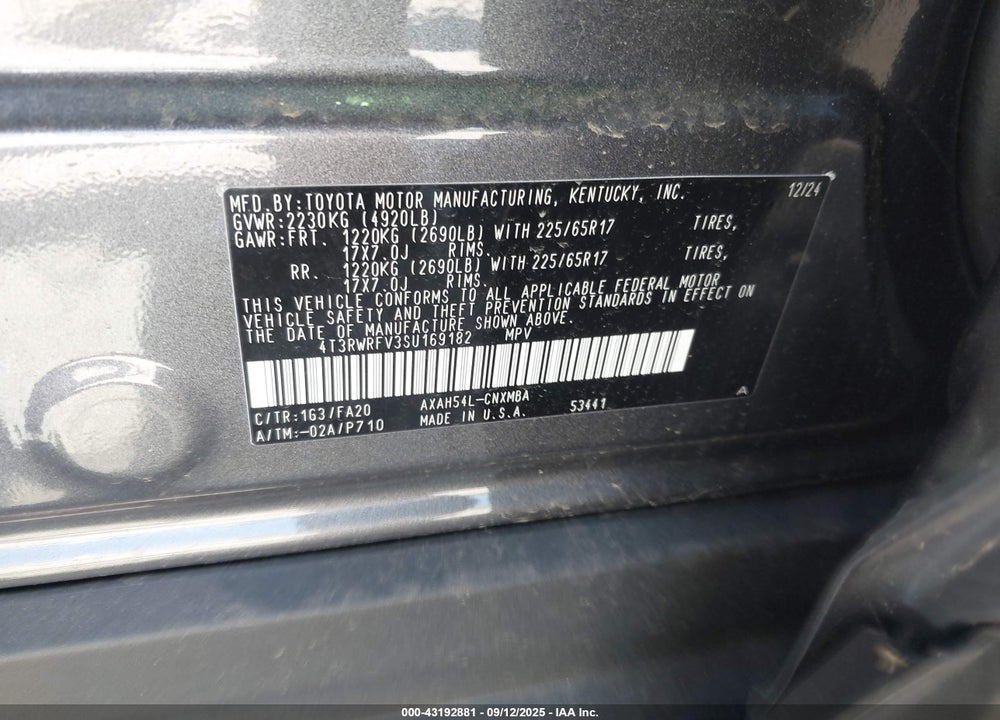 2025 TOYOTA RAV4 HYBRID VIN: 4T3RWRFV3SU169182