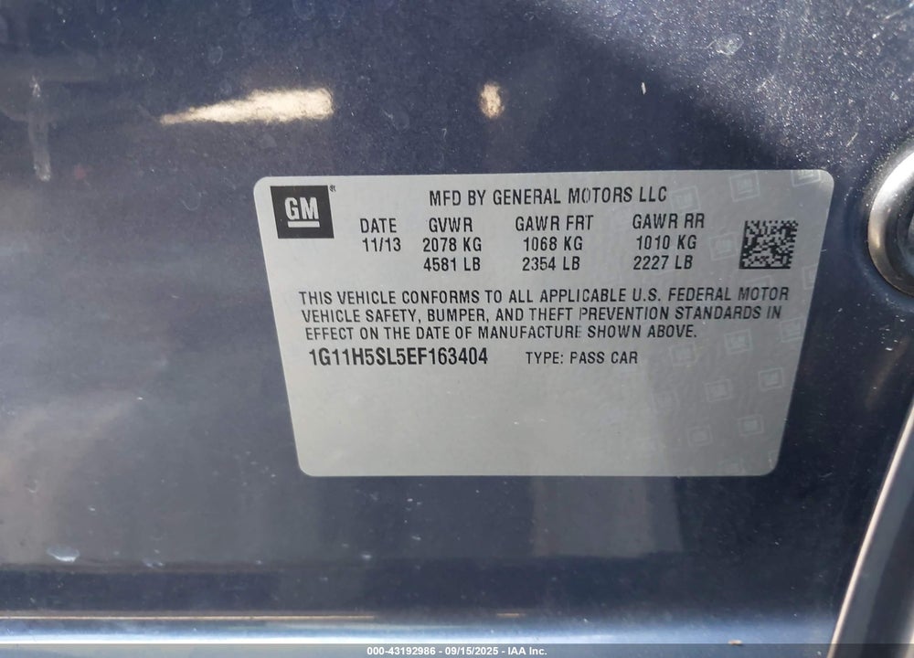 2014 CHEVROLET MALIBU VIN: 1G11H5SL5EF163404