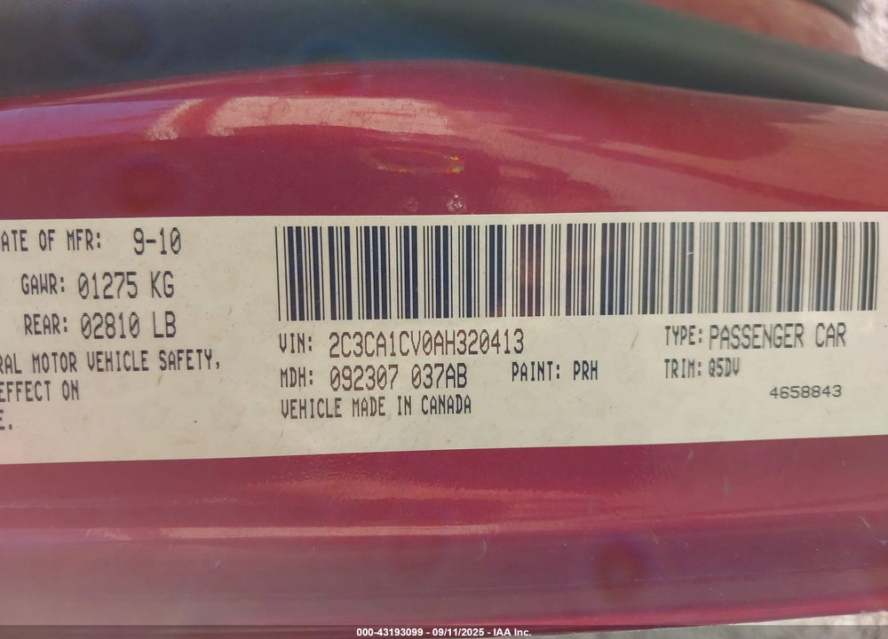 2010 CHRYSLER 300 TOURING PLUS VIN: 2C3CA1CV0AH320413