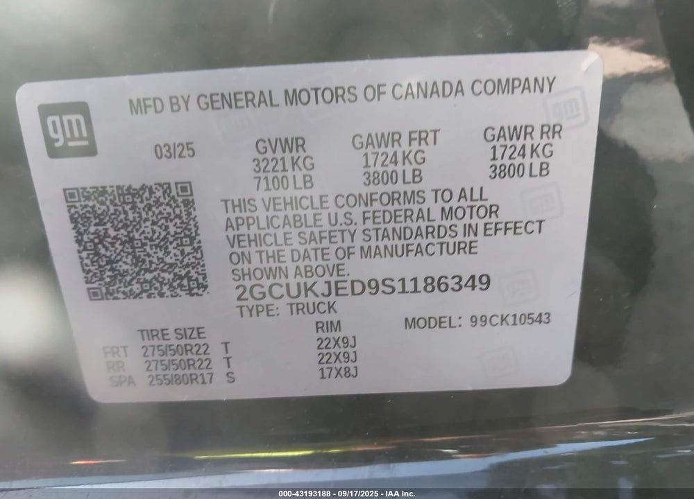 2025 CHEVROLET SILVERADO 1500 VIN: 2GCUKJED9S1186349
