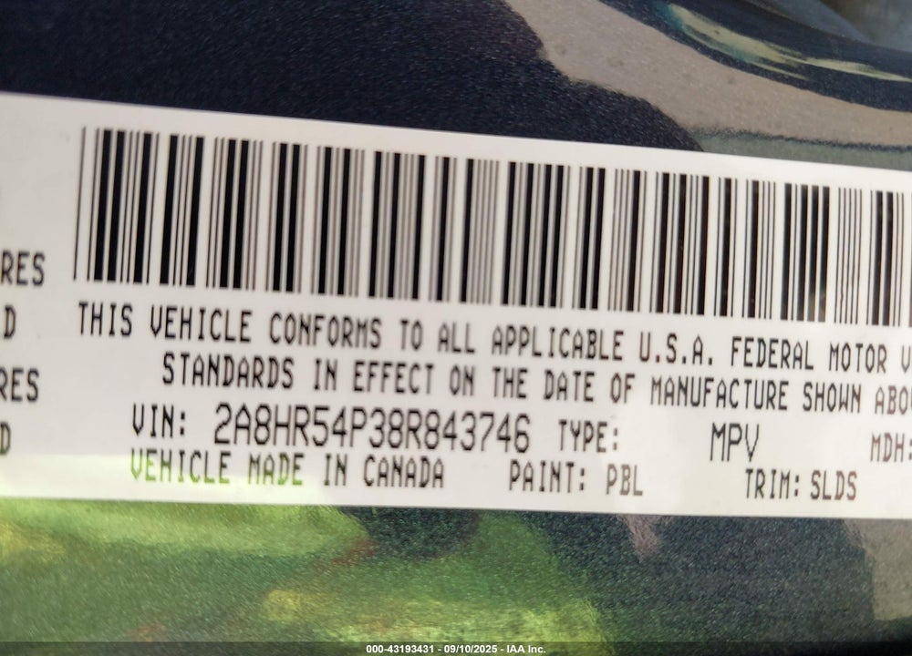 2008 CHRYSLER TOWN & COUNTRY TOURING VIN: 2A8HR54P38R843746