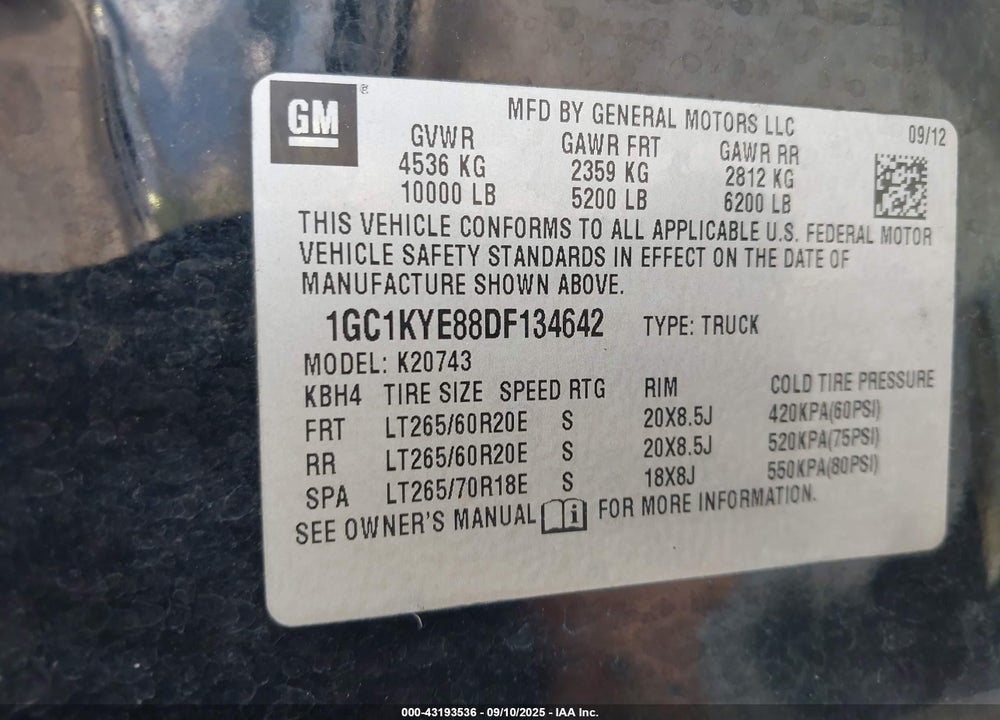 2013 CHEVROLET SILVERADO 2500 VIN: 1GC1KYE88DF134642