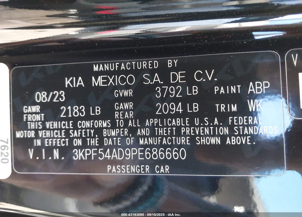 2023 KIA FORTE VIN: 3KPF54AD9PE686660