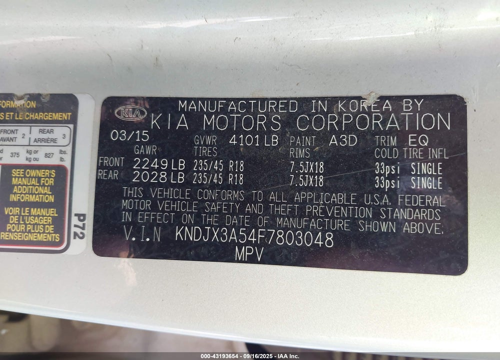 2015 KIA SOUL VIN: KNDJX3A54F7803048