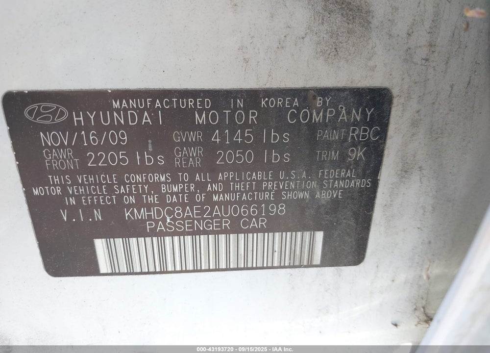 2010 HYUNDAI ELANTRA TOURING SE VIN: KMHDC8AE2AU066198