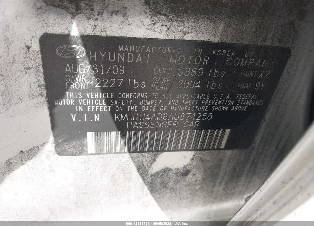 2010 HYUNDAI ELANTRA VIN: KMHDU4AD6AU874258