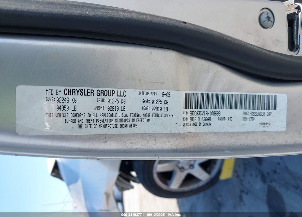 2010 DODGE CHARGER VIN: 2B3CA3CV1AH108693