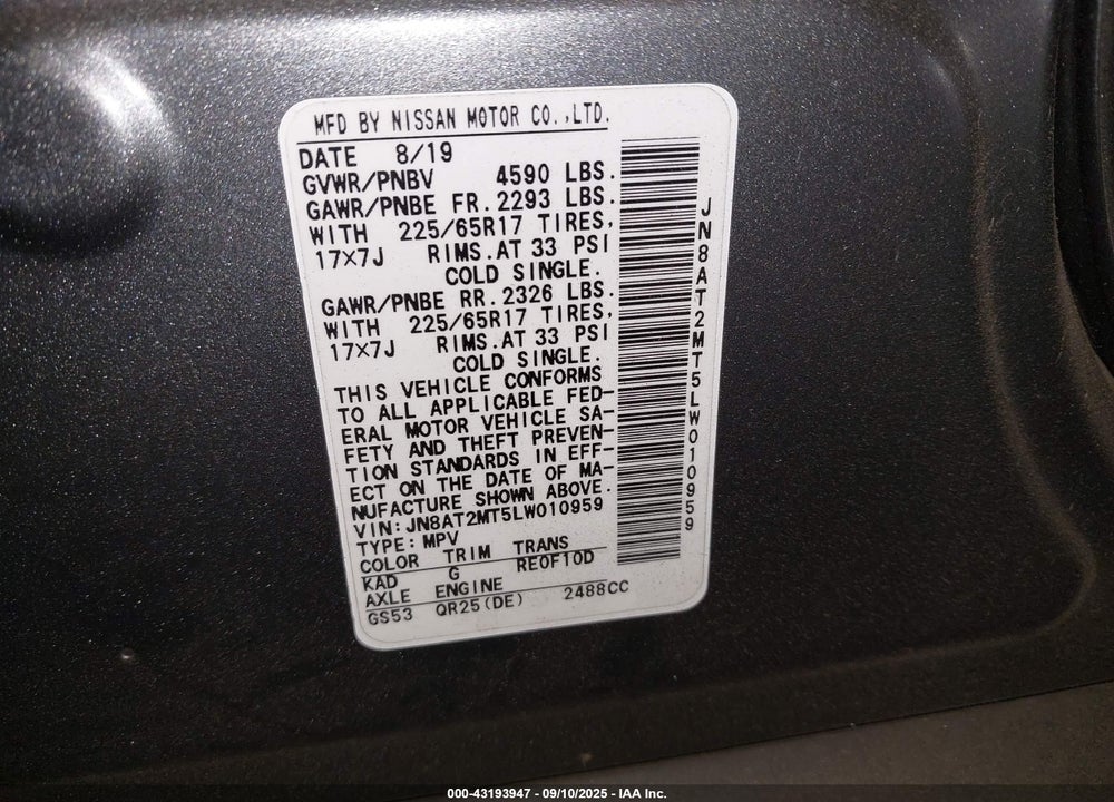 2020 NISSAN ROGUE VIN: JN8AT2MT5LW010959