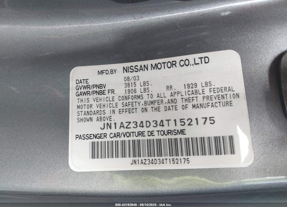 2004 NISSAN 350Z ENTHUSIAST VIN: JN1AZ34D34T152175