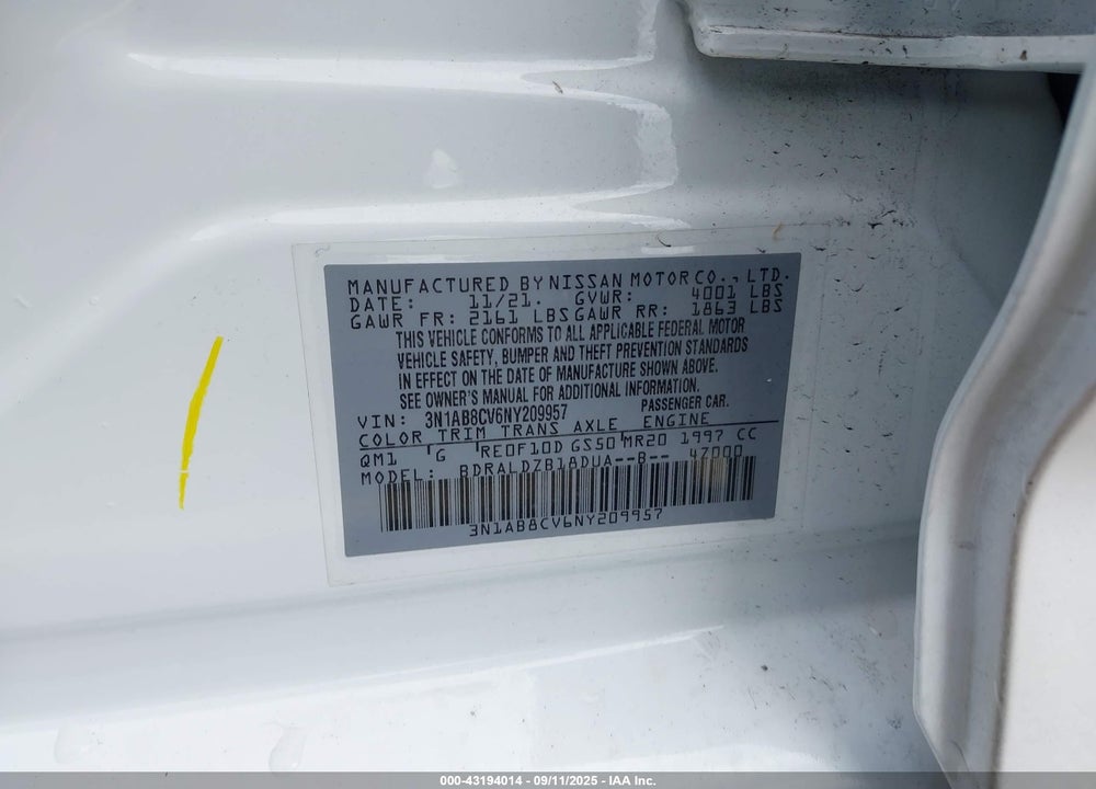 2022 NISSAN SENTRA VIN: 3N1AB8CV6NY209957