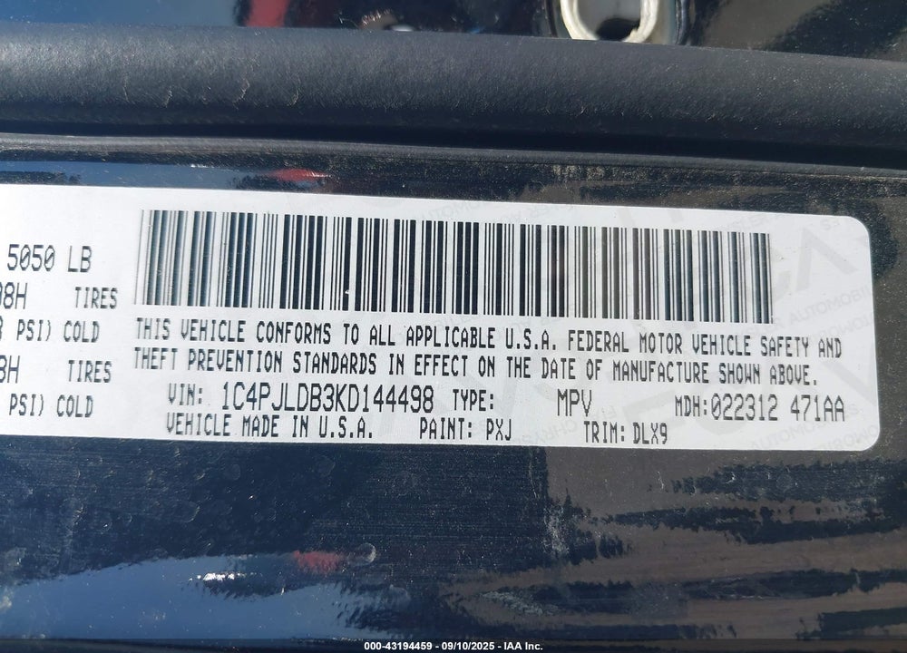 2019 JEEP CHEROKEE VIN: 1C4PJLDB3KD144498