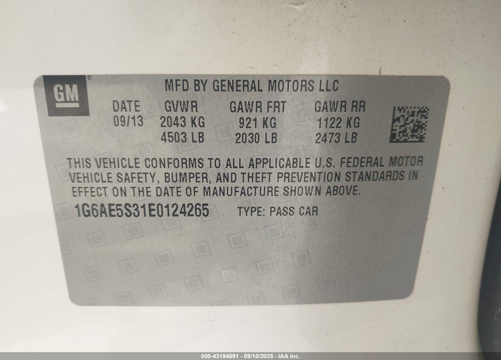 2014 CADILLAC ATS VIN: 1G6AE5S31E0124265