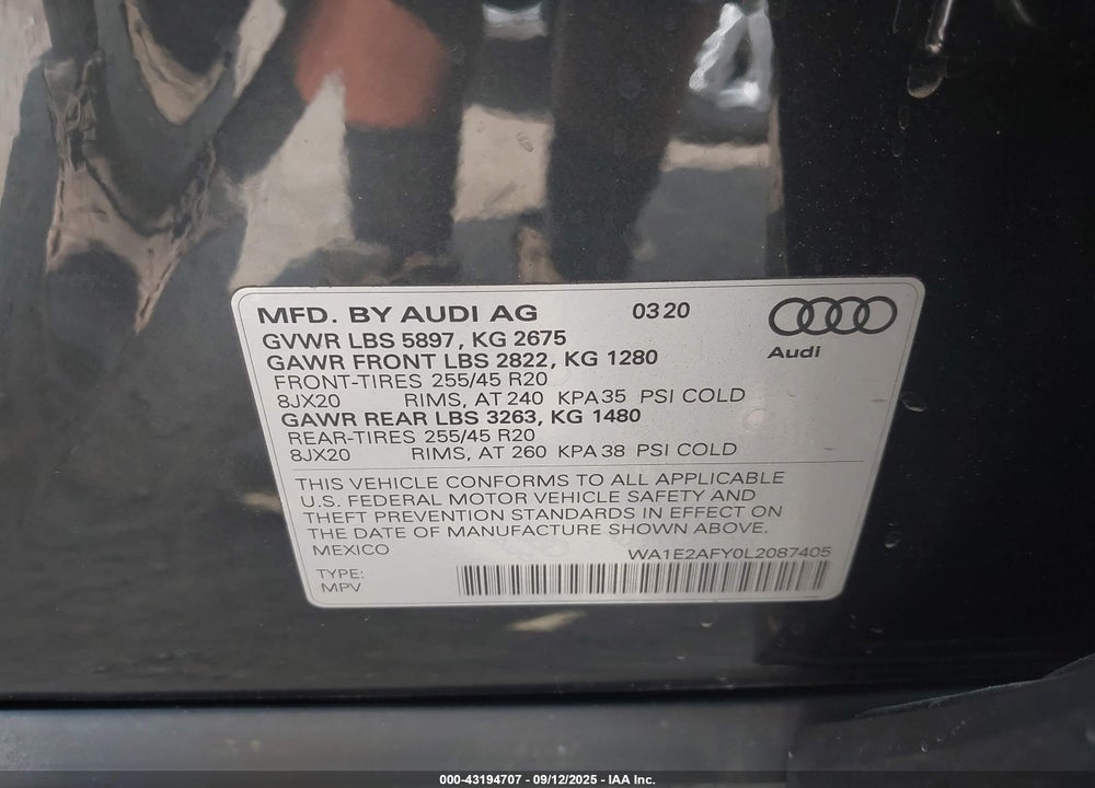2020 AUDI Q5 VIN: WA1E2AFY0L2087405