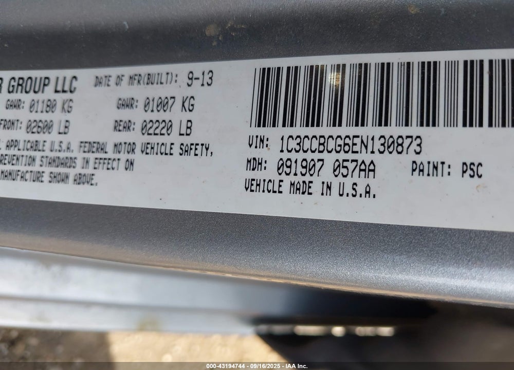 2014 CHRYSLER 200 VIN: 1C3CCBCG6EN130873