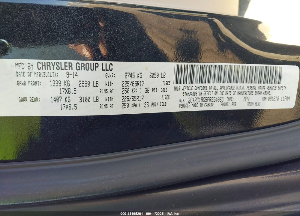 2015 CHRYSLER TOWN & COUNTRY TOURING VIN: 2C4RC1BG5FR554065