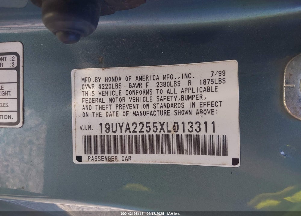 1999 ACURA CL 3.0 VIN: 19UYA2255XL013311