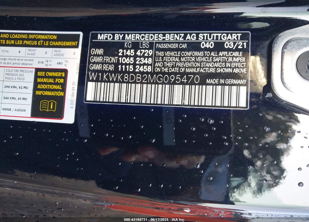 2021 MERCEDES-BENZ C CLASS VIN: W1KWK8DB2MG095470