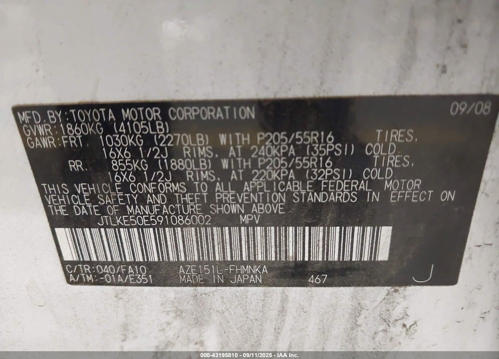 2009 SCION XB VIN: JTLKE50E591086002