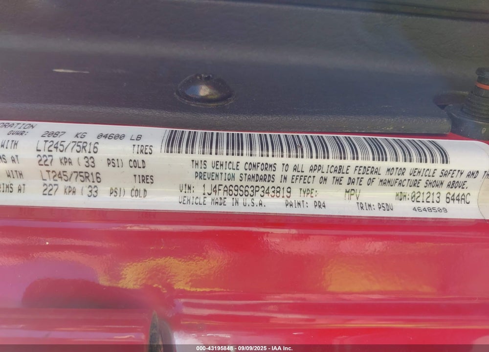 2003 JEEP WRANGLER RUBICON VIN: 1J4FA69S63P343819