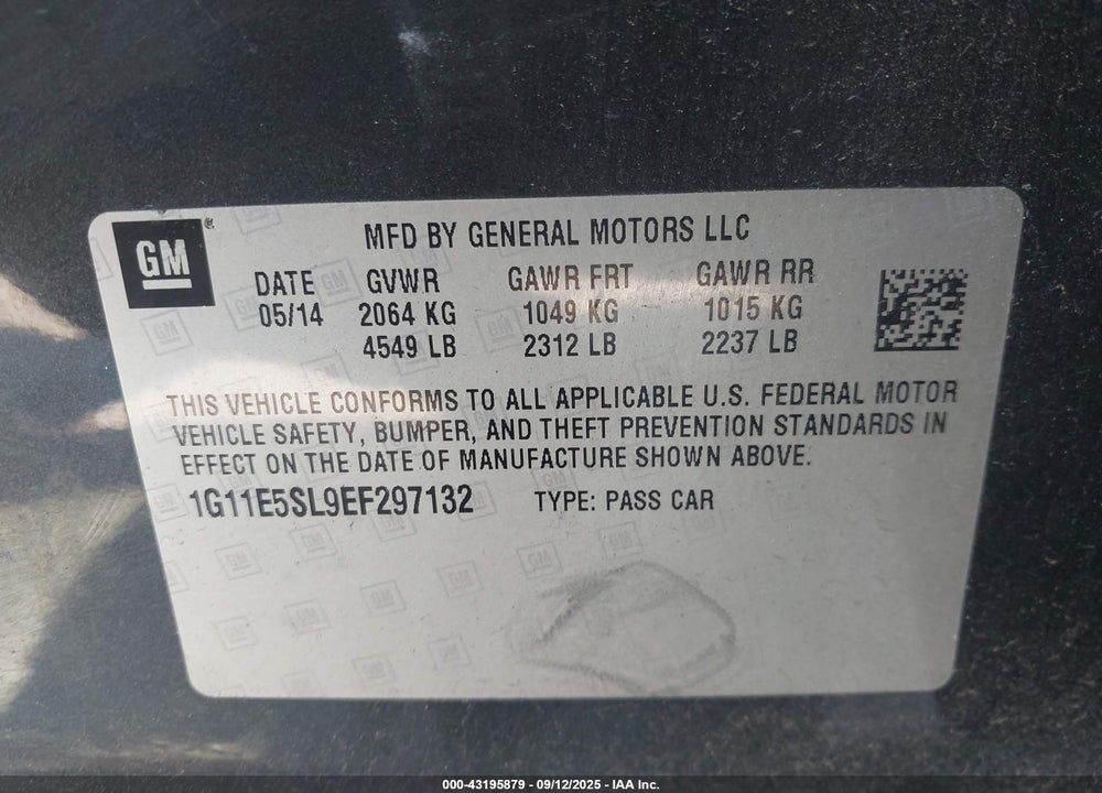 2014 CHEVROLET MALIBU VIN: 1G11E5SL9EF297132