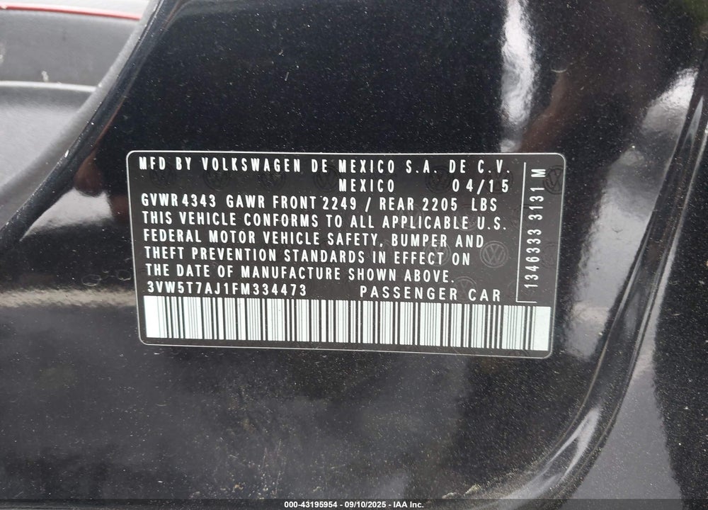 2015 VOLKSWAGEN JETTA 2.0T GLI SE VIN: 3VW5T7AJ1FM334473