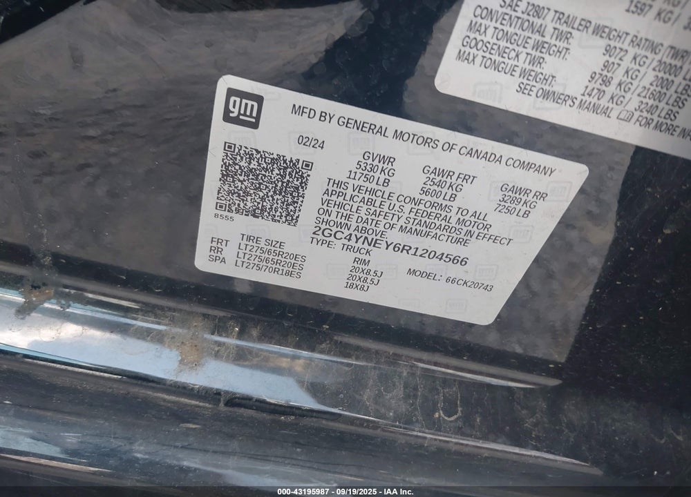 2024 CHEVROLET SILVERADO 2500HD VIN: 2GC4YNEY6R1204566