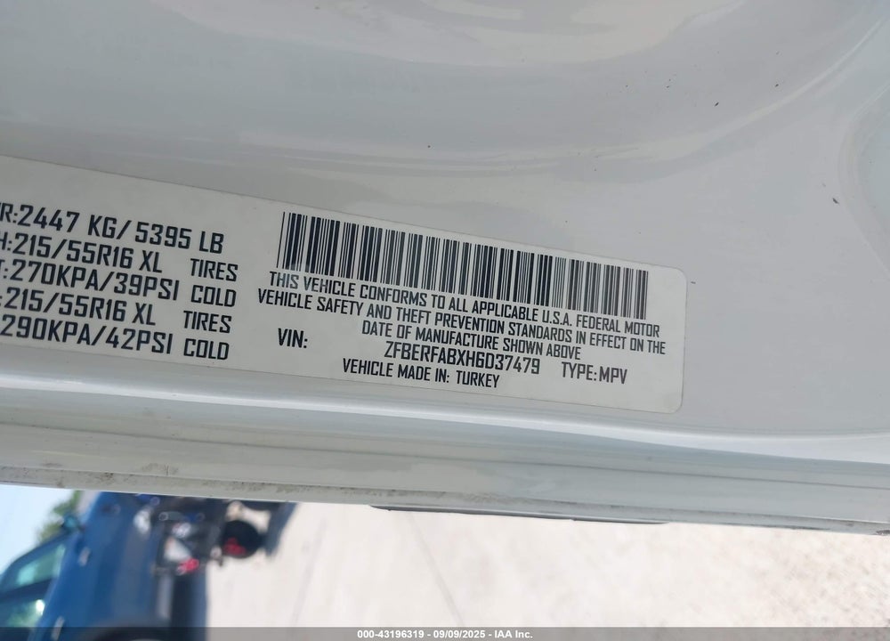 2017 RAM PROMASTER CITY TRADESMAN VIN: ZFBERFABXH6D37479