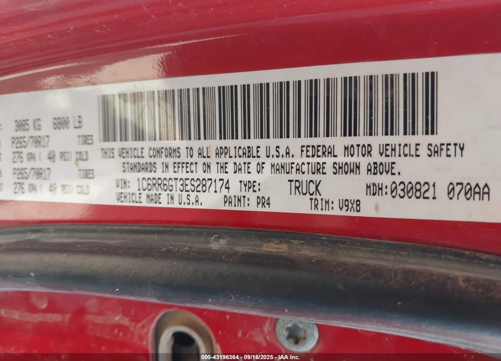 2014 RAM 1500 VIN: 1C6RR6GT3ES287174