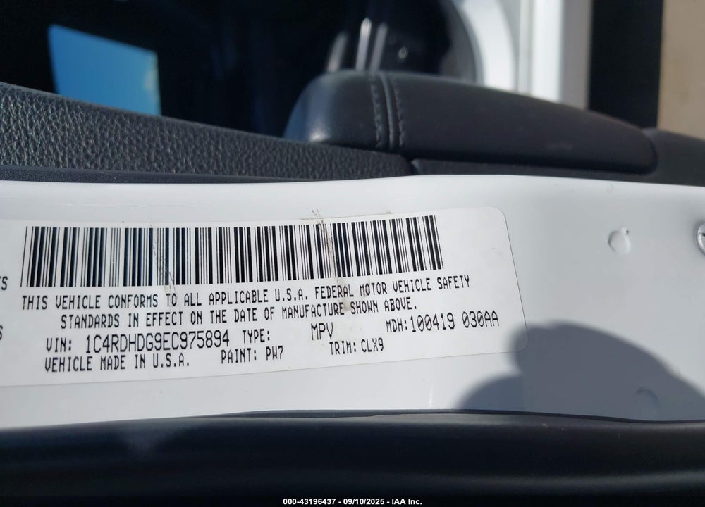 2014 DODGE DURANGO VIN: 1C4RDHDG9EC975894