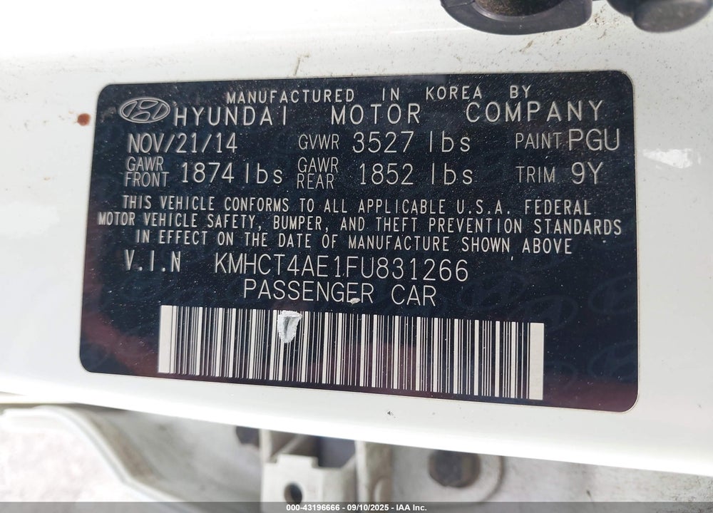 2015 HYUNDAI ACCENT VIN: KMHCT4AE1FU831266