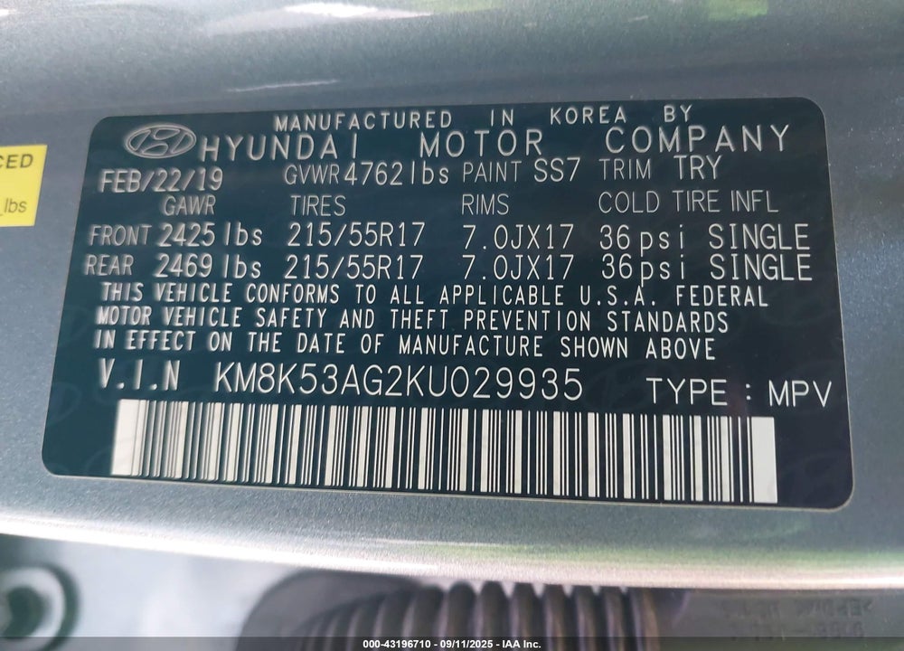 2019 HYUNDAI KONA EV ULTIMATE VIN: KM8K53AG2KU029935