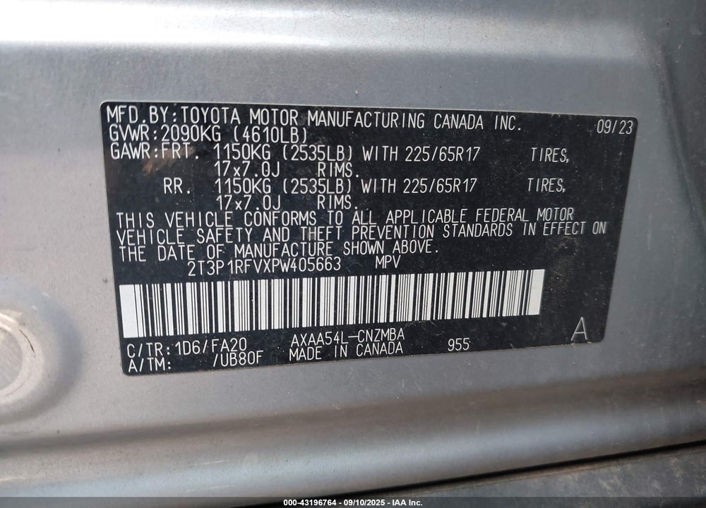 2023 TOYOTA RAV4 VIN: 2T3P1RFVXPW405663
